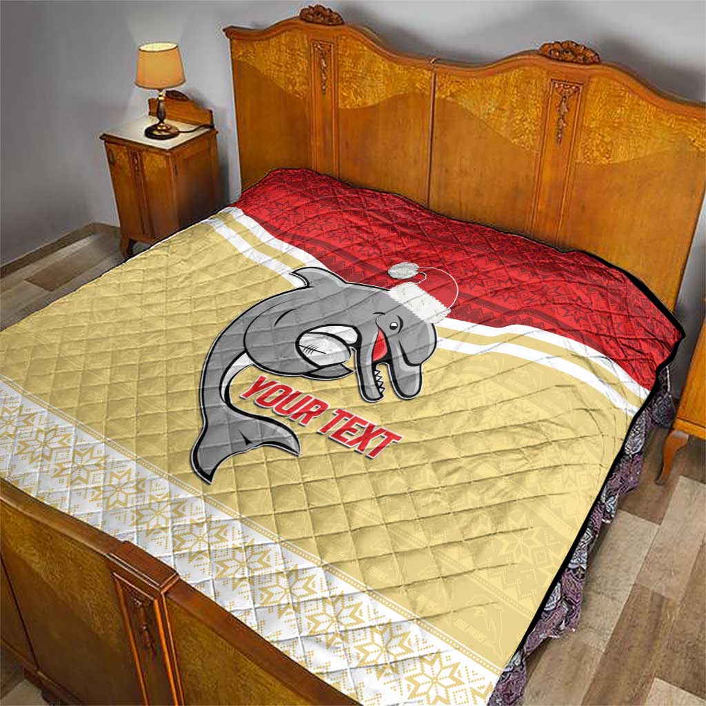 NRL Dolphins Mascot Christmas Personalised Quilt God Style