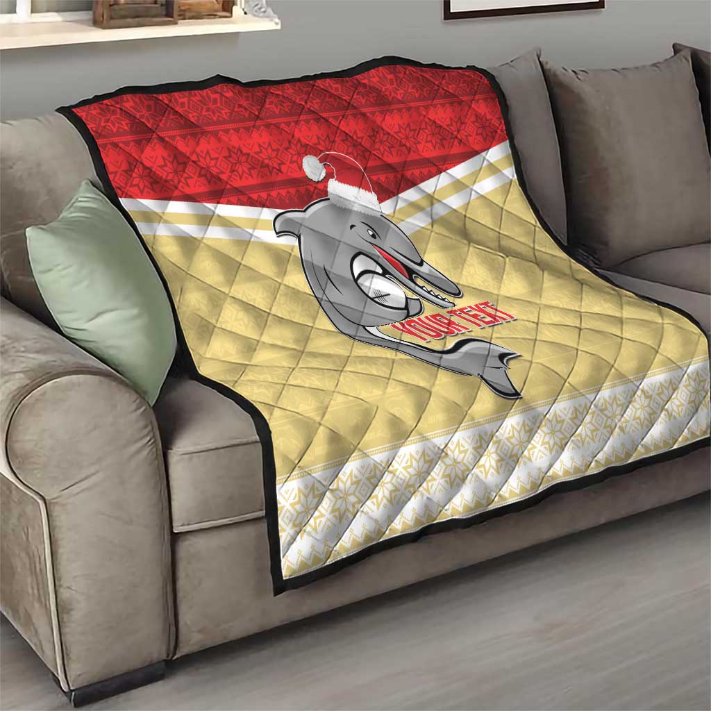 NRL Dolphins Mascot Christmas Personalised Quilt God Style