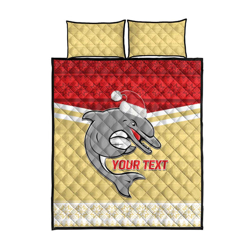 NRL Dolphins Mascot Christmas Personalised Quilt Bed Set God Style