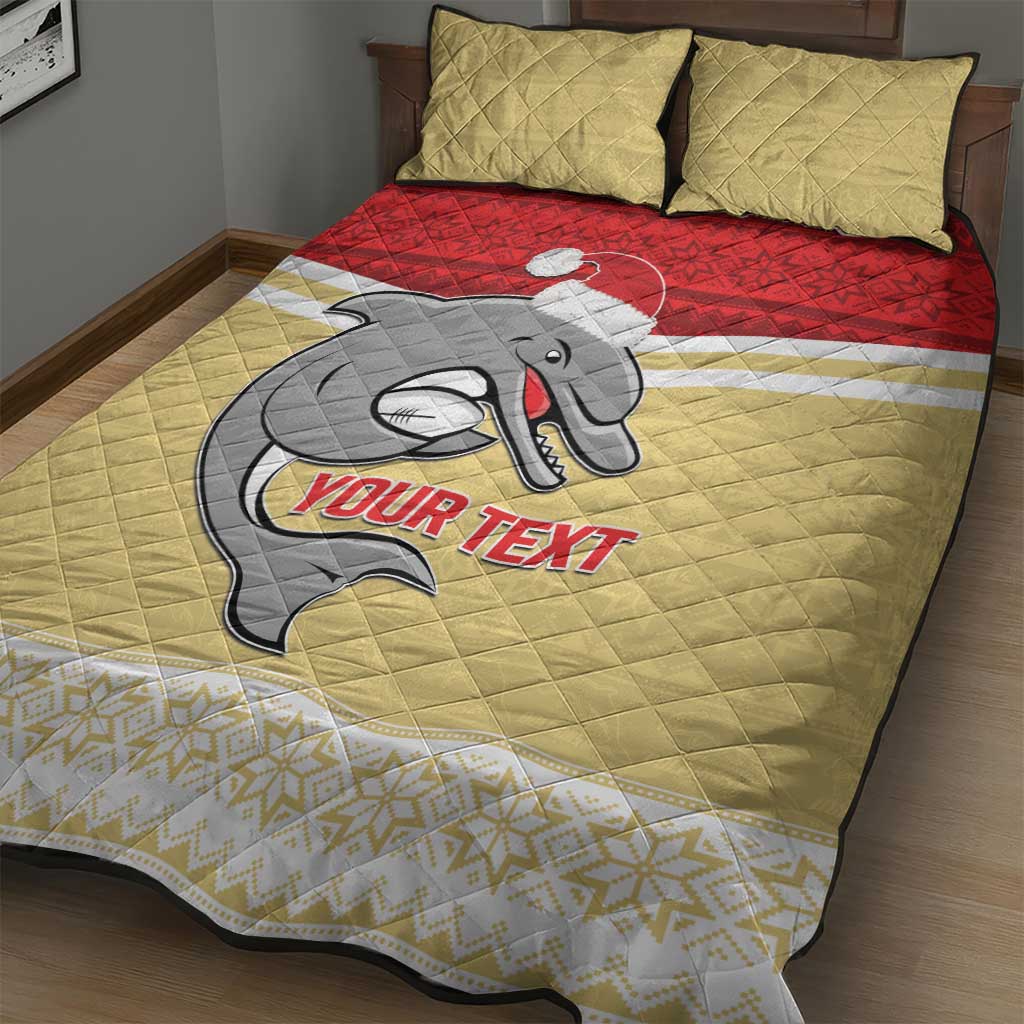 NRL Dolphins Mascot Christmas Personalised Quilt Bed Set God Style