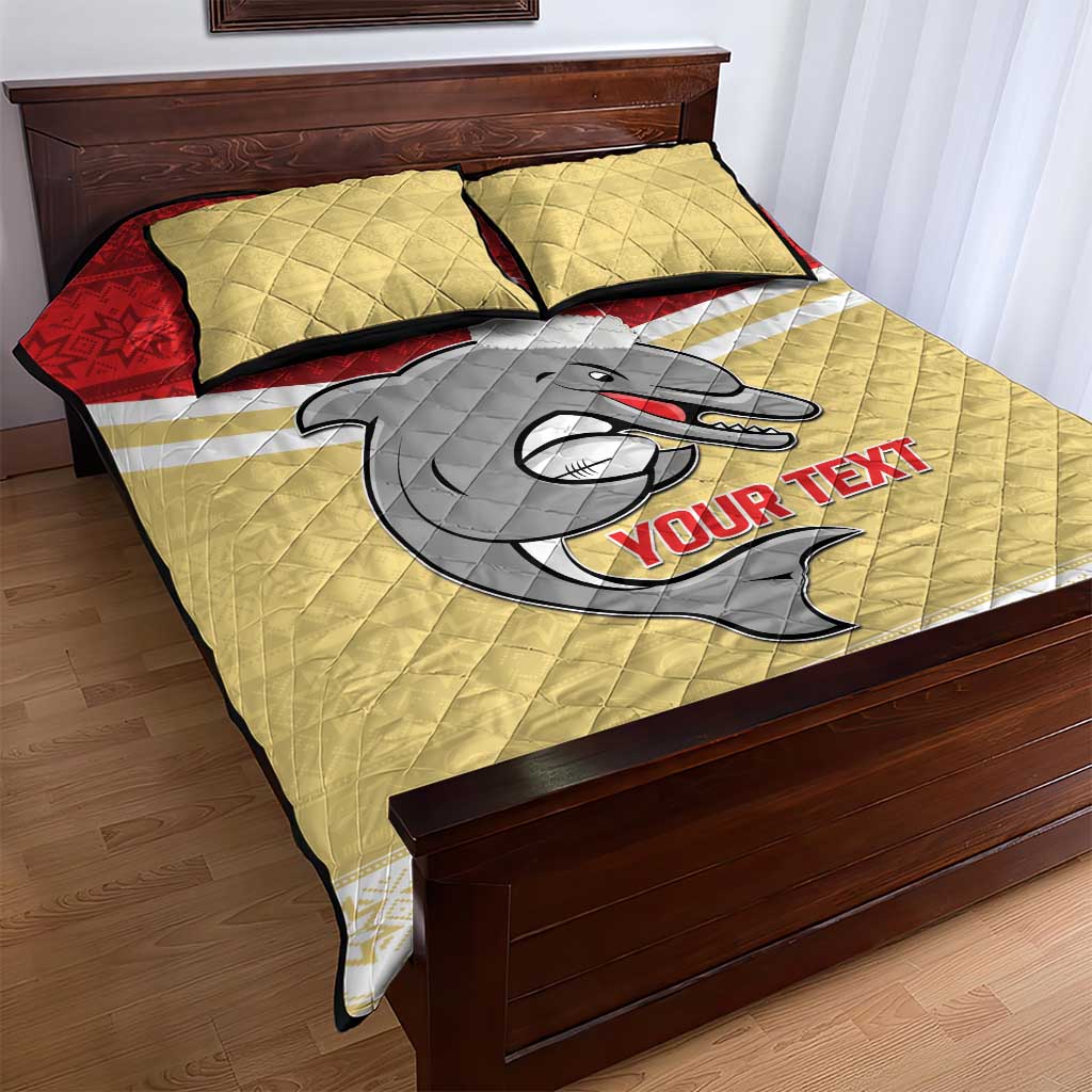NRL Dolphins Mascot Christmas Personalised Quilt Bed Set God Style