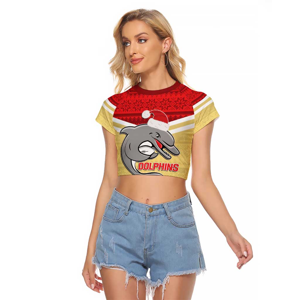 NRL Dolphins Mascot Christmas Personalised Raglan Cropped T Shirt God Style