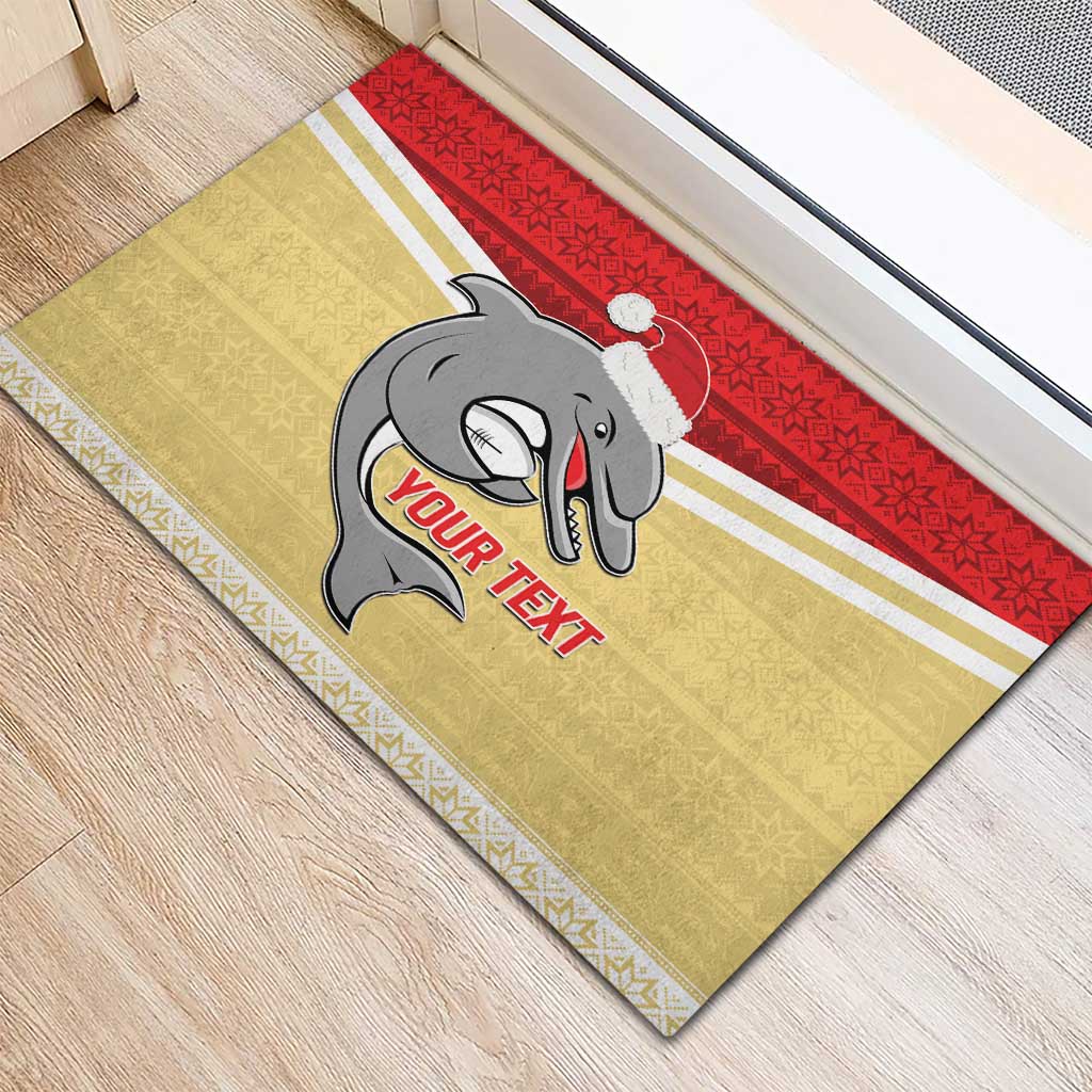 NRL Dolphins Mascot Christmas Personalised Rubber Doormat God Style