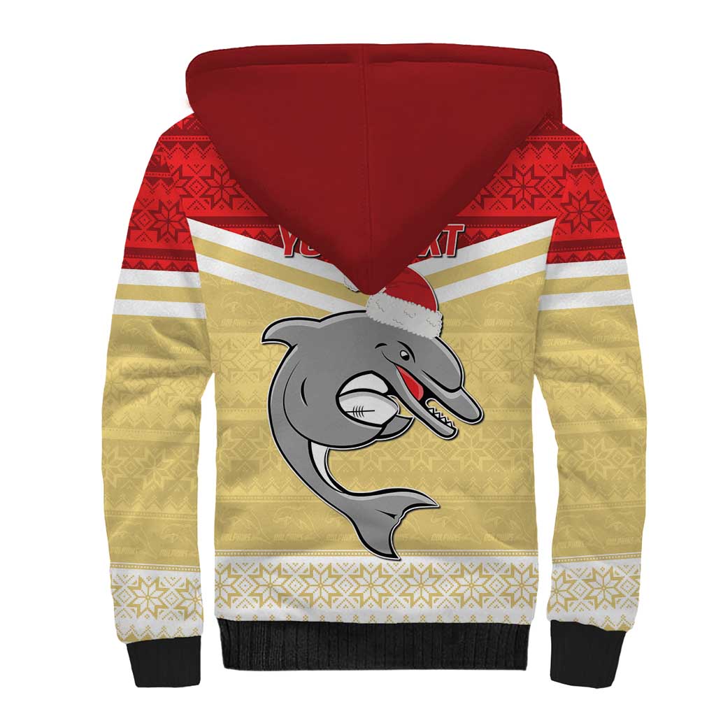 NRL Dolphins Mascot Christmas Personalised Sherpa Hoodie God Style