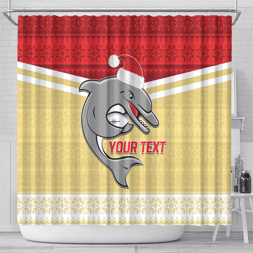 NRL Dolphins Mascot Christmas Personalised Shower Curtain God Style