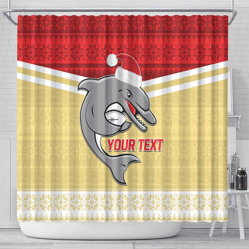 NRL Dolphins Mascot Christmas Personalised Shower Curtain God Style