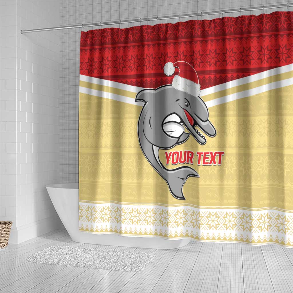 NRL Dolphins Mascot Christmas Personalised Shower Curtain God Style