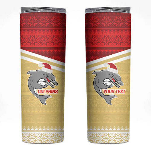 NRL Dolphins Mascot Christmas Personalised Skinny Tumbler God Style