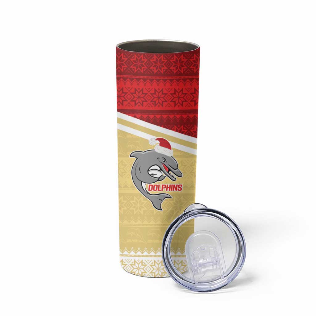 NRL Dolphins Mascot Christmas Personalised Skinny Tumbler God Style