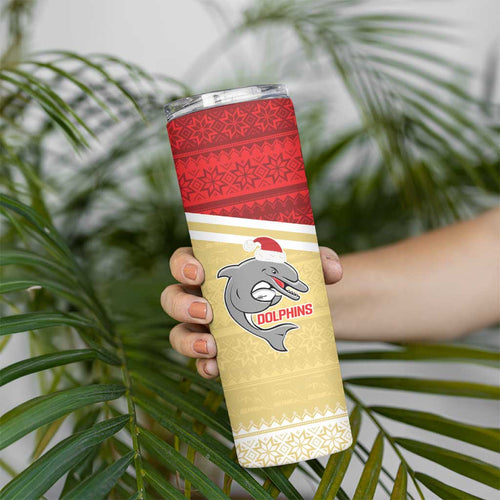 NRL Dolphins Mascot Christmas Personalised Skinny Tumbler God Style