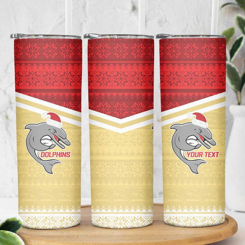 NRL Dolphins Mascot Christmas Personalised Skinny Tumbler God Style