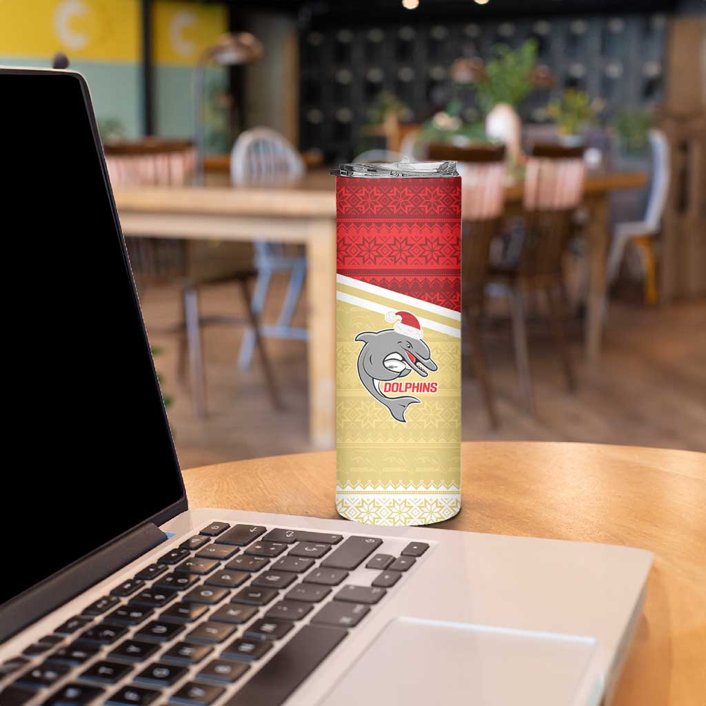 NRL Dolphins Mascot Christmas Personalised Skinny Tumbler God Style