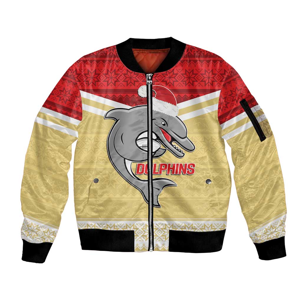 NRL Dolphins Mascot Christmas Personalised Sleeve Zip Bomber Jacket God Style