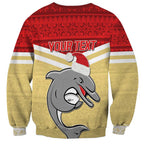NRL Dolphins Mascot Christmas Personalised Sweatshirt God Style