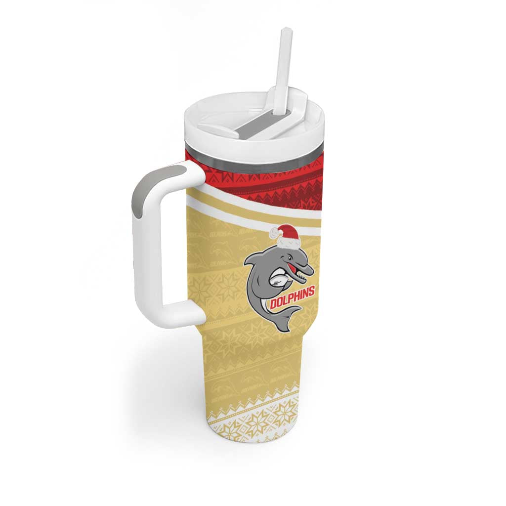 NRL Dolphins Mascot Christmas Personalised Tumbler With Handle God Style