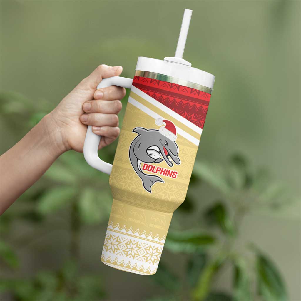NRL Dolphins Mascot Christmas Personalised Tumbler With Handle God Style