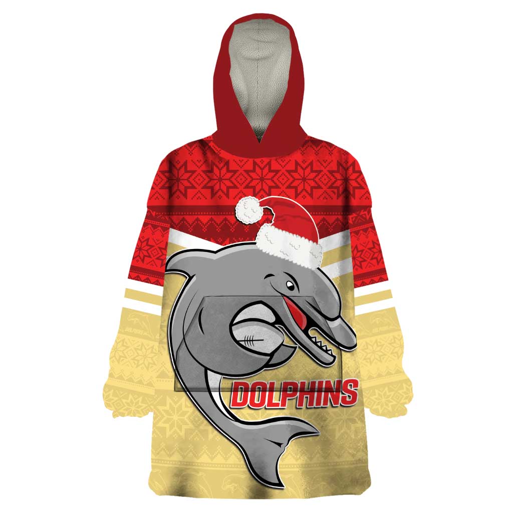 NRL Dolphins Mascot Christmas Personalised Wearable Blanket Hoodie God Style