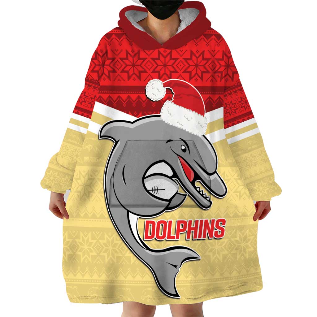NRL Dolphins Mascot Christmas Personalised Wearable Blanket Hoodie God Style