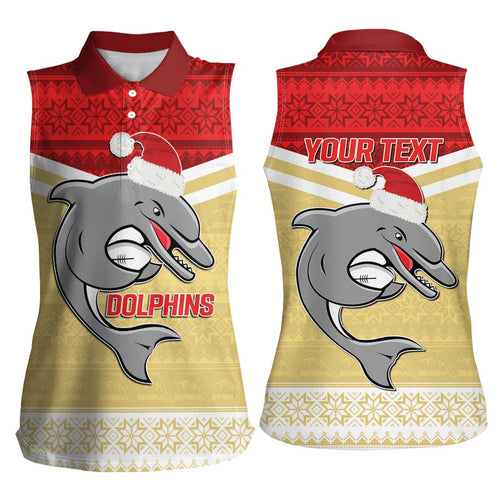 NRL Dolphins Mascot Christmas Personalised Women Sleeveless Polo Shirt God Style