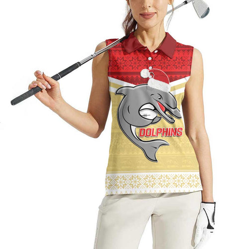 NRL Dolphins Mascot Christmas Personalised Women Sleeveless Polo Shirt God Style