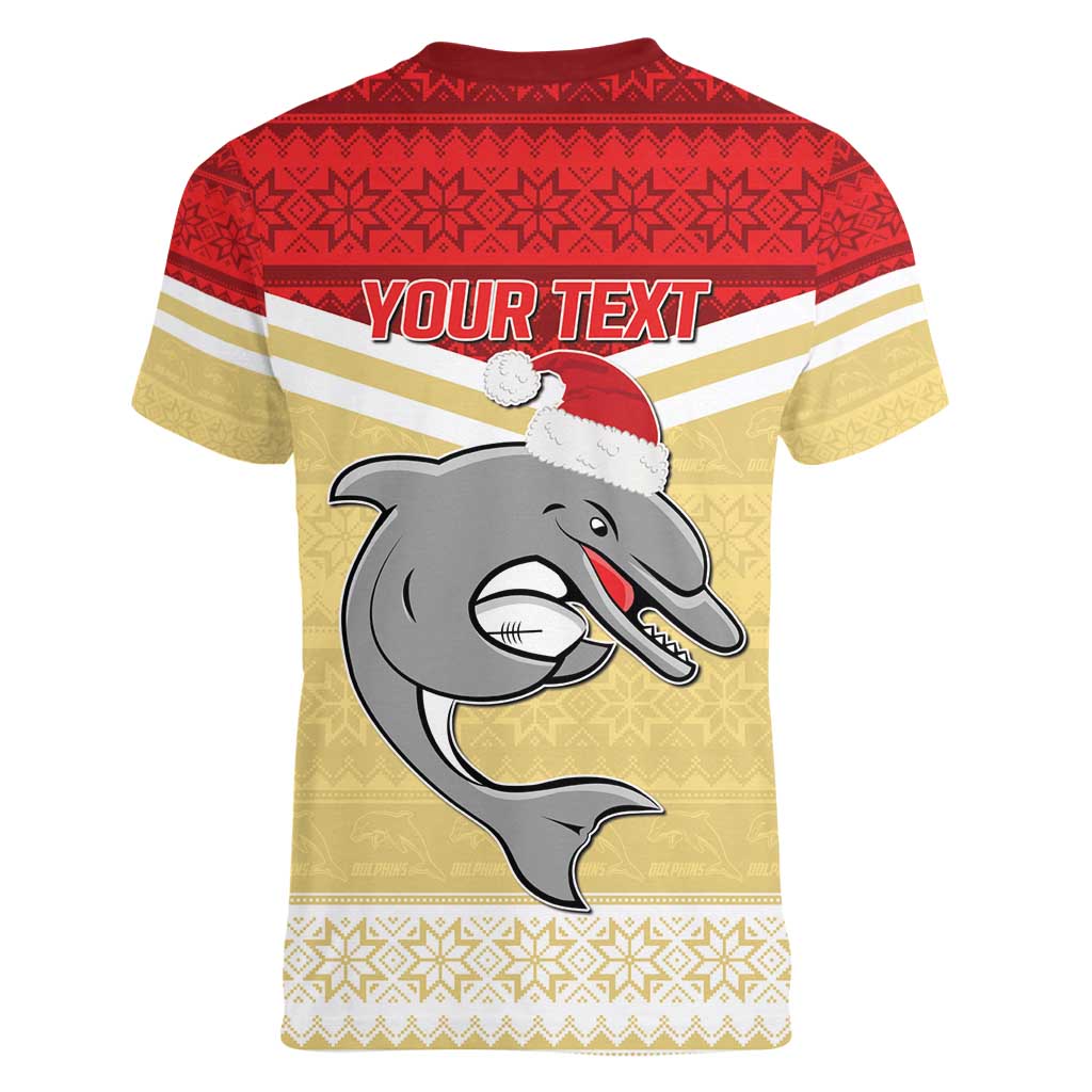 NRL Dolphins Mascot Christmas Personalised Women V-Neck T-Shirt God Style
