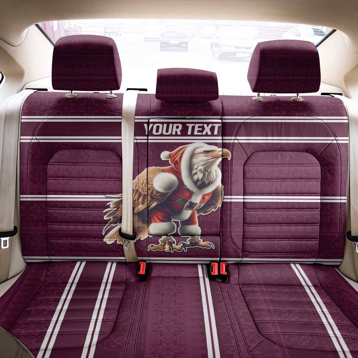 NRL Manly Warringah Christmas Personalised Back Car Seat Cover with Sea Eagles Mascot