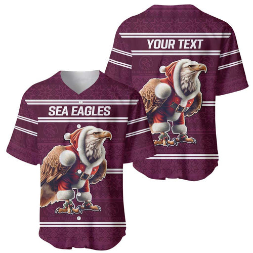 NRL Manly Warringah Christmas Personalised Baseball Jersey with Sea Eagles Mascot