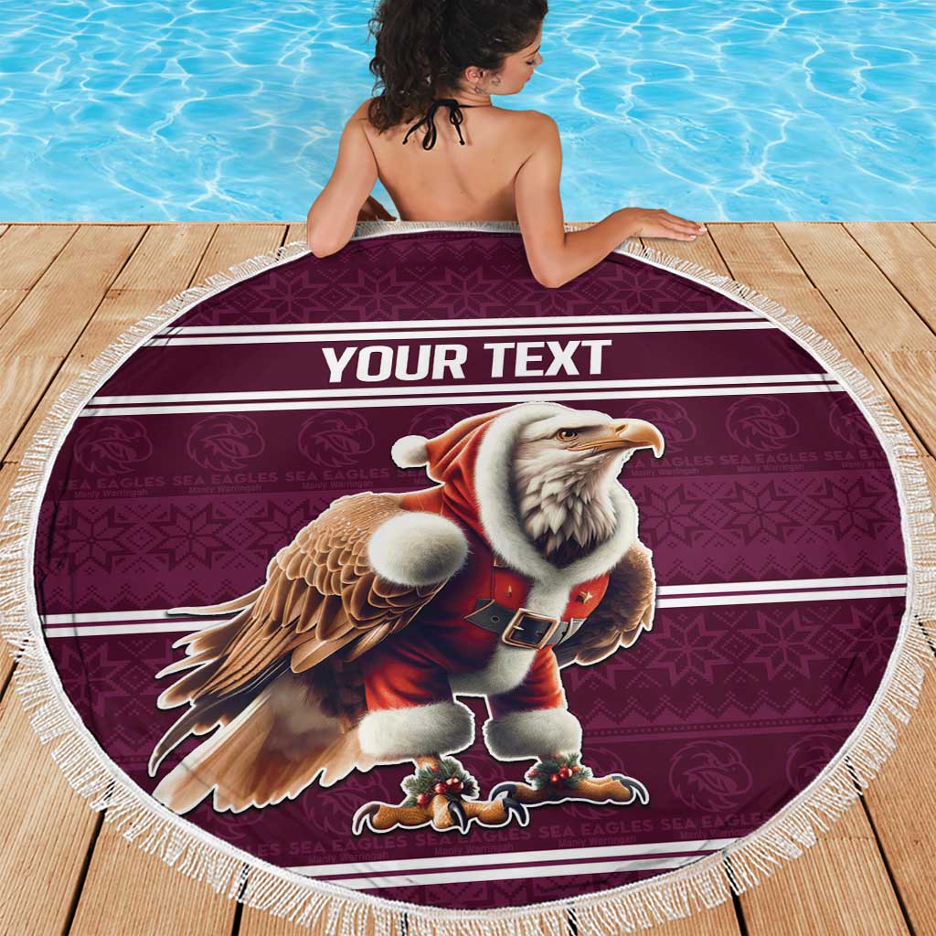 NRL Manly Warringah Christmas Personalised Beach Blanket with Sea Eagles Mascot