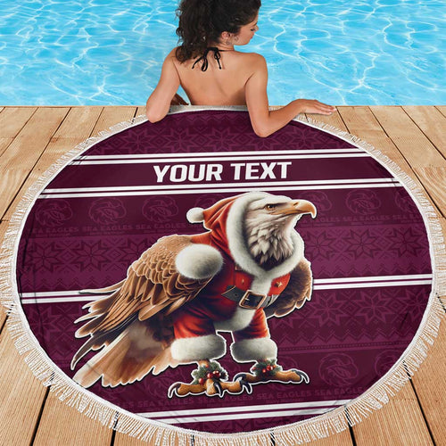 NRL Manly Warringah Christmas Personalised Beach Blanket with Sea Eagles Mascot