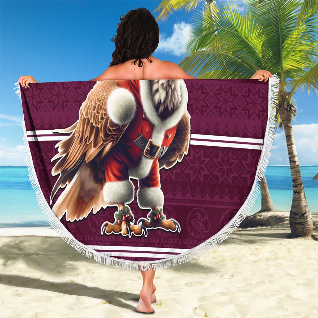 NRL Manly Warringah Christmas Personalised Beach Blanket with Sea Eagles Mascot