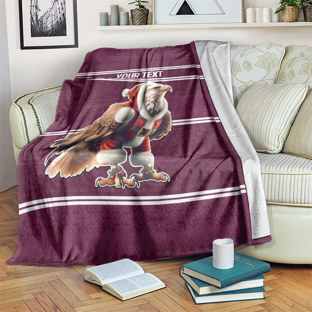 NRL Manly Warringah Christmas Personalised Blanket with Sea Eagles Mascot