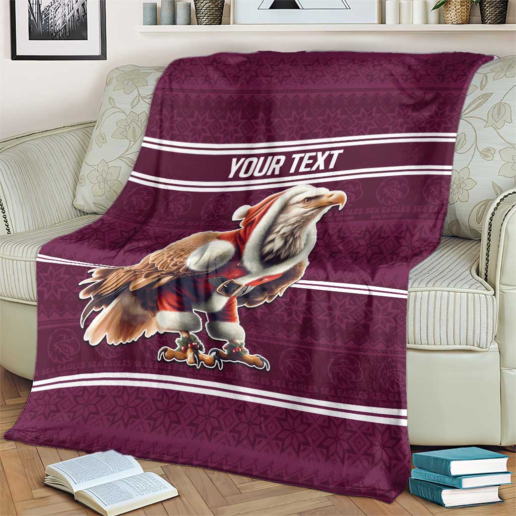 NRL Manly Warringah Christmas Personalised Blanket with Sea Eagles Mascot
