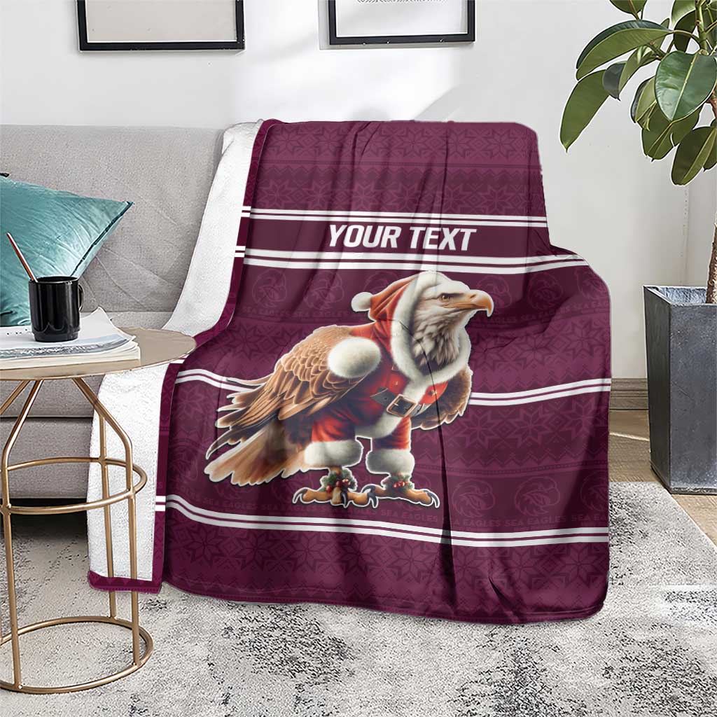 NRL Manly Warringah Christmas Personalised Blanket with Sea Eagles Mascot