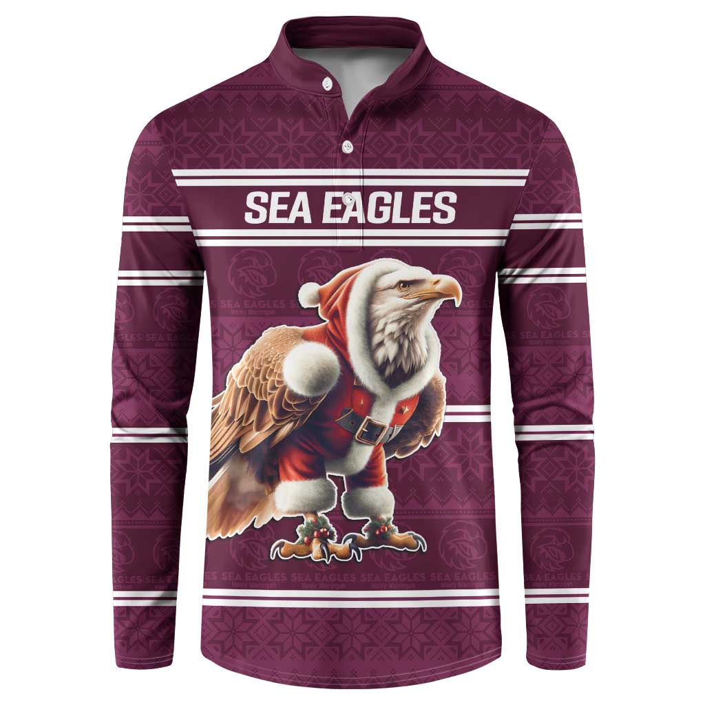 NRL Manly Warringah Christmas Personalised Button Sweatshirt with Sea Eagles Mascot