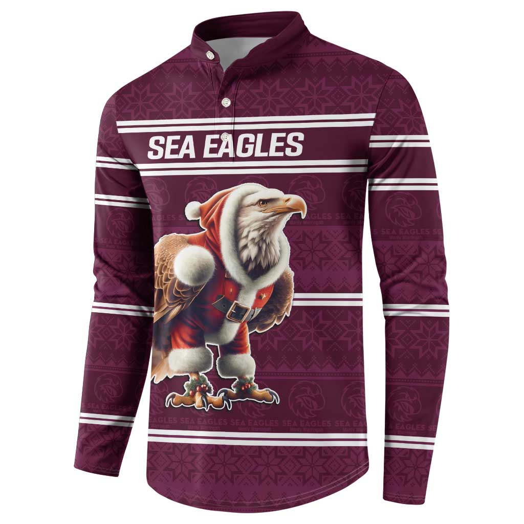 NRL Manly Warringah Christmas Personalised Button Sweatshirt with Sea Eagles Mascot