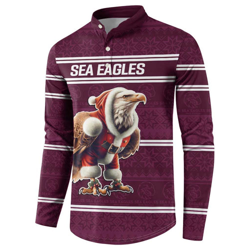 NRL Manly Warringah Christmas Personalised Button Sweatshirt with Sea Eagles Mascot
