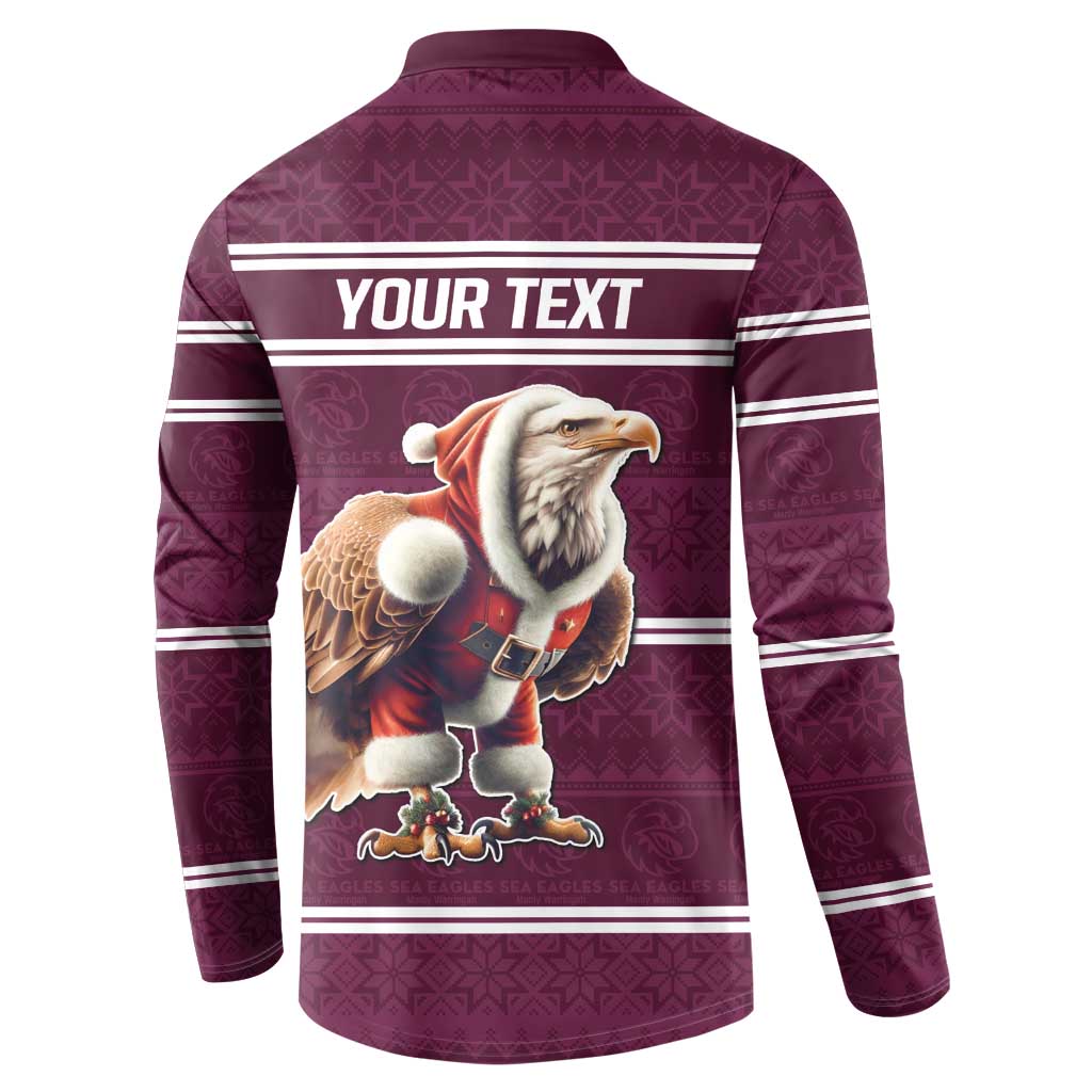 NRL Manly Warringah Christmas Personalised Button Sweatshirt with Sea Eagles Mascot