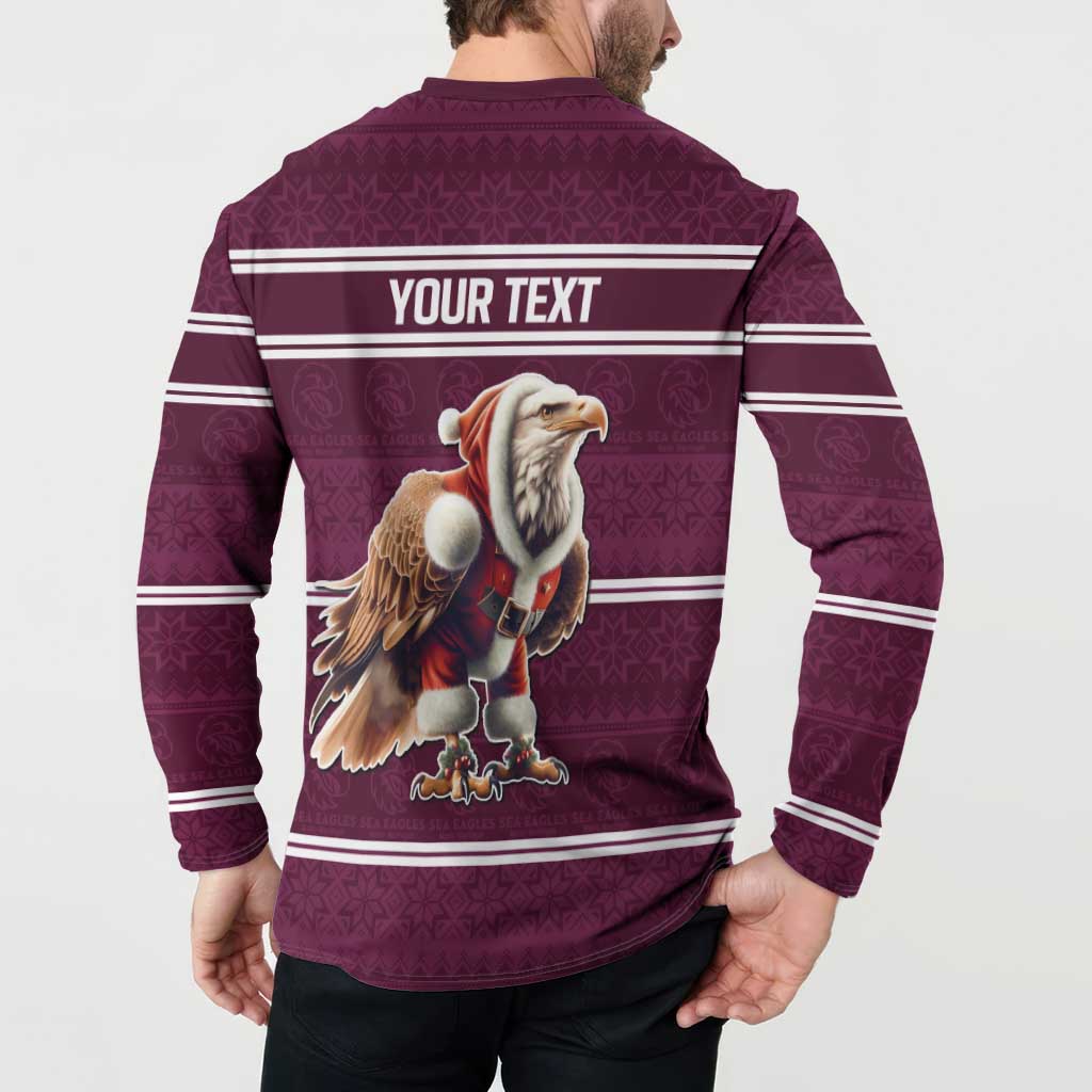 NRL Manly Warringah Christmas Personalised Button Sweatshirt with Sea Eagles Mascot