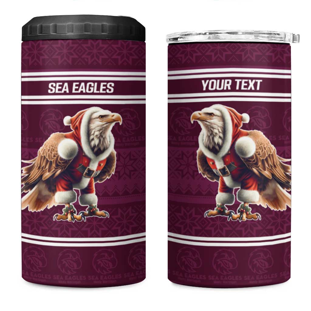 NRL Manly Warringah Christmas Personalised 4 in 1 Can Cooler Tumbler with Sea Eagles Mascot