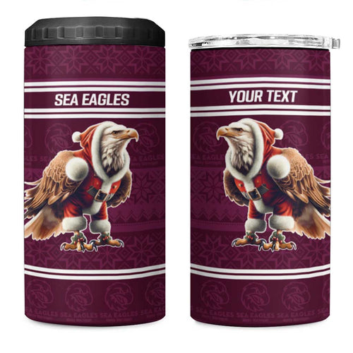NRL Manly Warringah Christmas Personalised 4 in 1 Can Cooler Tumbler with Sea Eagles Mascot