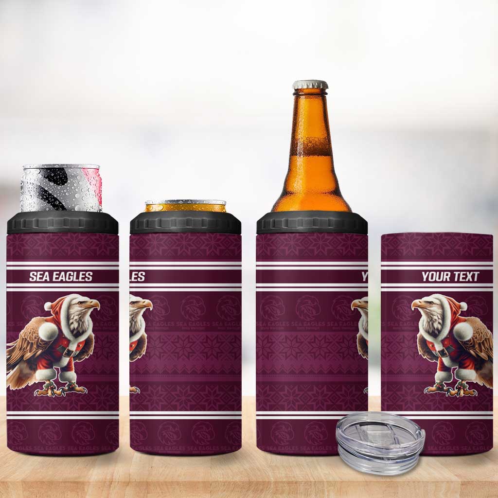 NRL Manly Warringah Christmas Personalised 4 in 1 Can Cooler Tumbler with Sea Eagles Mascot