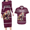 NRL Manly Warringah Christmas Personalised Couples Matching Long Sleeve Bodycon Dress and Hawaiian Shirt with Sea Eagles Mascot