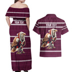 NRL Manly Warringah Christmas Personalised Couples Matching Off Shoulder Maxi Dress and Hawaiian Shirt with Sea Eagles Mascot