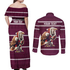 NRL Manly Warringah Christmas Personalised Couples Matching Off Shoulder Maxi Dress and Long Sleeve Button Shirt with Sea Eagles Mascot