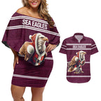 NRL Manly Warringah Christmas Personalised Couples Matching Off Shoulder Short Dress and Hawaiian Shirt with Sea Eagles Mascot