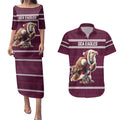 NRL Manly Warringah Christmas Personalised Couples Matching Puletasi and Hawaiian Shirt with Sea Eagles Mascot