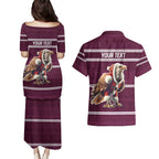 NRL Manly Warringah Christmas Personalised Couples Matching Puletasi and Hawaiian Shirt with Sea Eagles Mascot