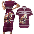 NRL Manly Warringah Christmas Personalised Couples Matching Short Sleeve Bodycon Dress and Hawaiian Shirt with Sea Eagles Mascot