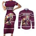 NRL Manly Warringah Christmas Personalised Couples Matching Short Sleeve Bodycon Dress and Long Sleeve Button Shirt with Sea Eagles Mascot