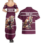 NRL Manly Warringah Christmas Personalised Couples Matching Summer Maxi Dress and Hawaiian Shirt with Sea Eagles Mascot